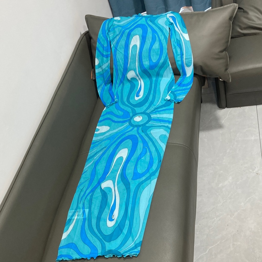 Emilio Pucci Blue & Turquoise Swirl Maxi Dress